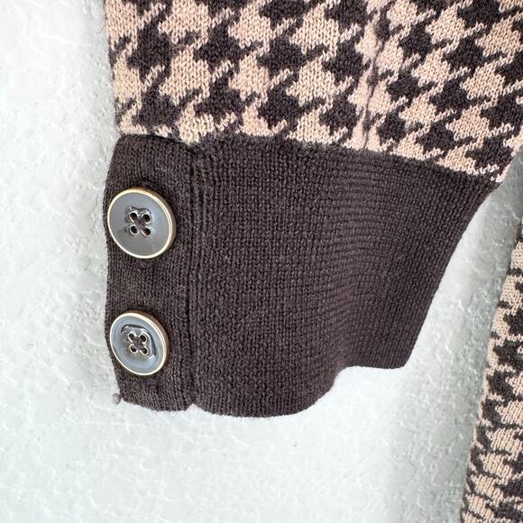 Talbots Womens Pullover Sweater Size M 100% Merino Wool Houndstooth Academia Tan - Picture 4 of 6